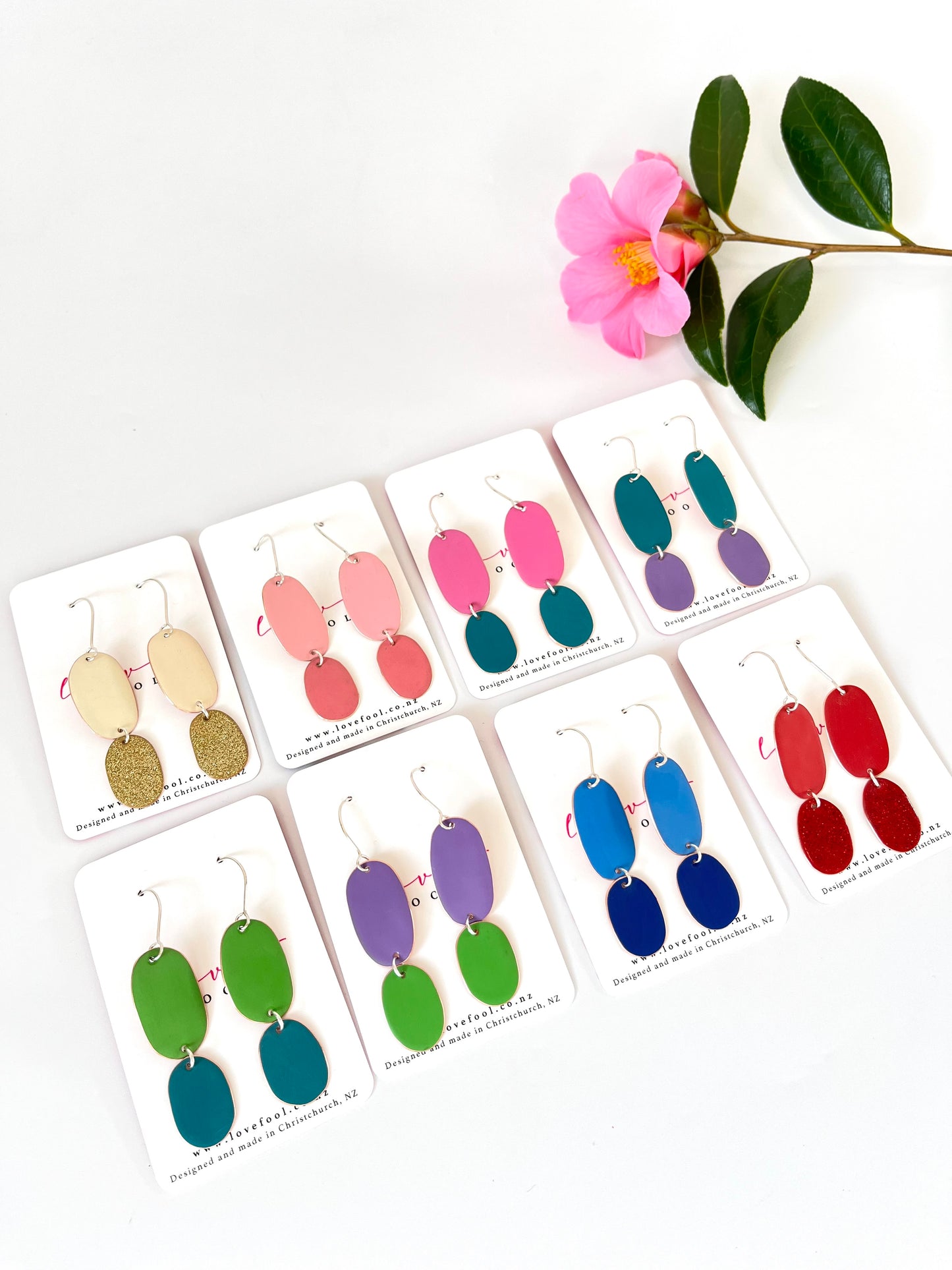 Double Drop Earrings - Ivory / Gold Glitter