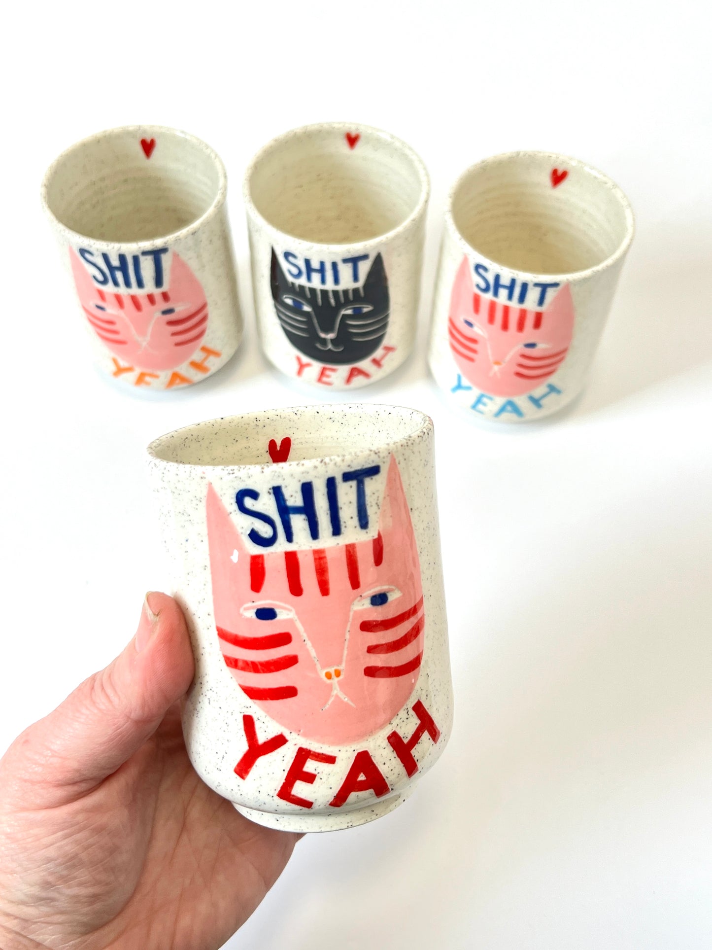 Ceramic Cup by Studio Soph - "SHIT YEAH" Pink Cat