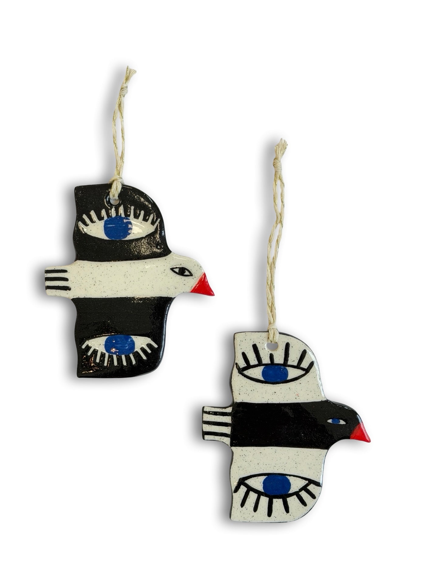 White, Black & Eyes Ceramic Bird Decoration by Studio Soph