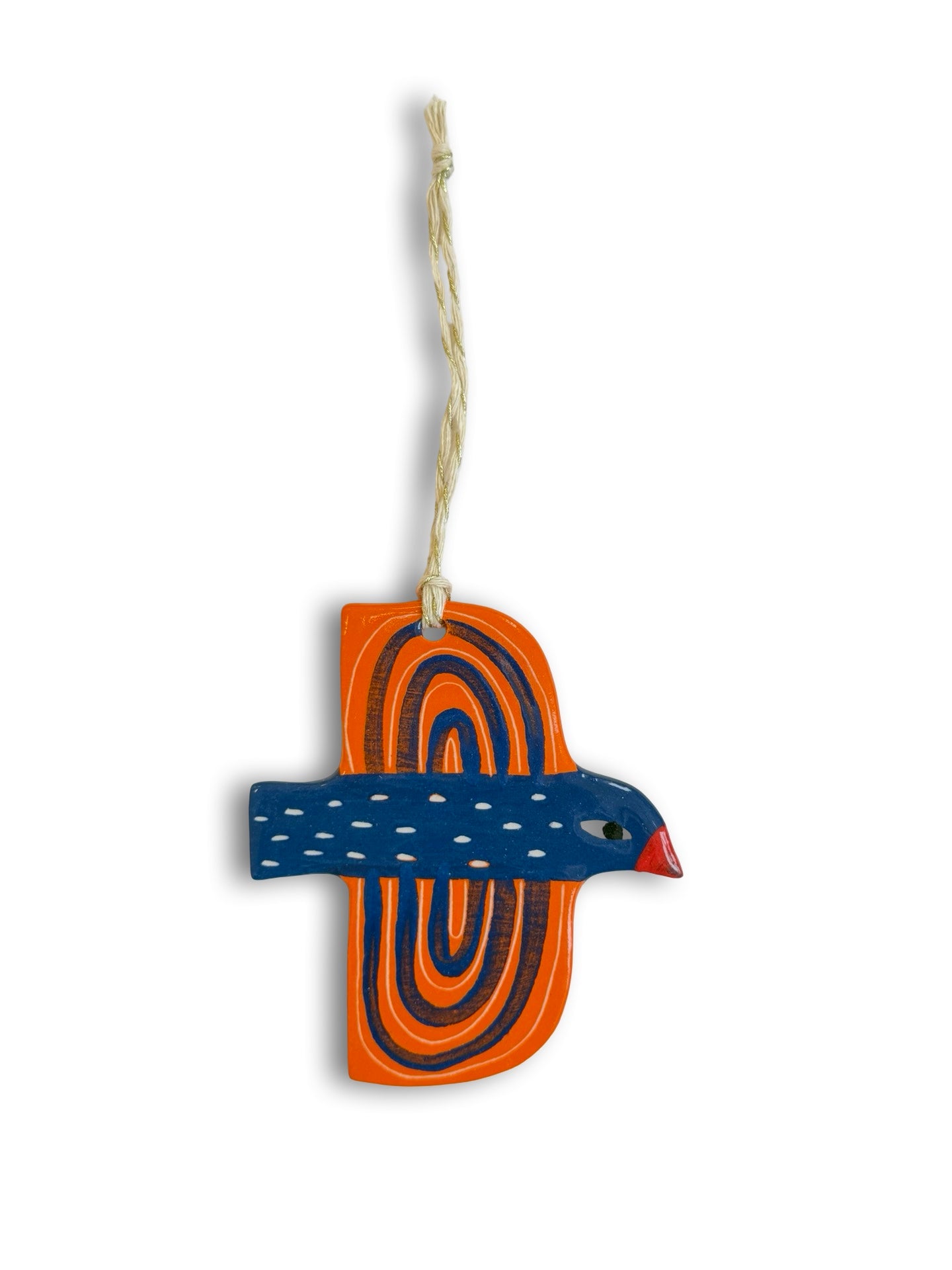 Dark Blue, Orange & Arch Ceramic Bird Decoration by Studio Soph