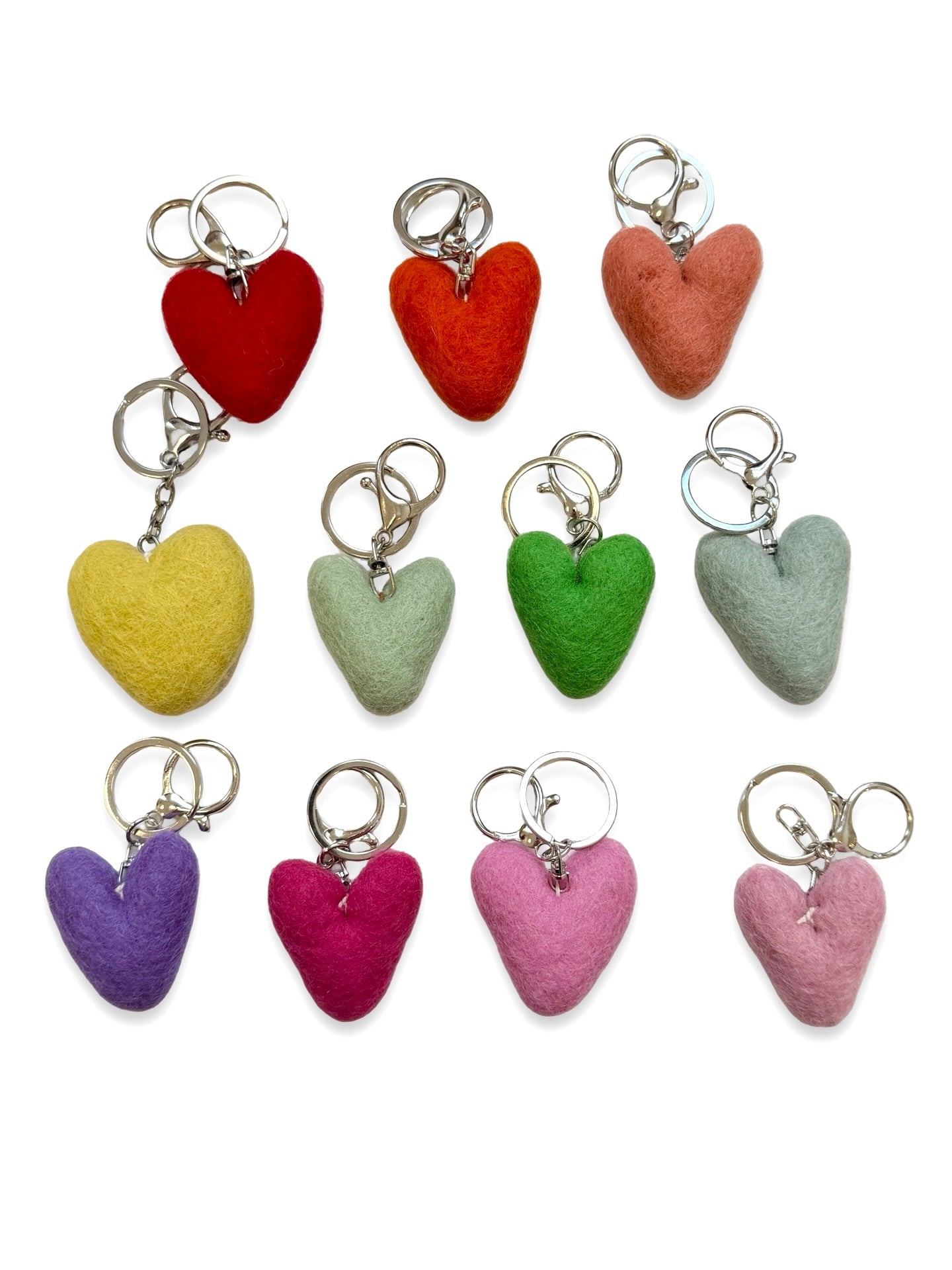 Pink Heart Felted Wool Keyring/Clip