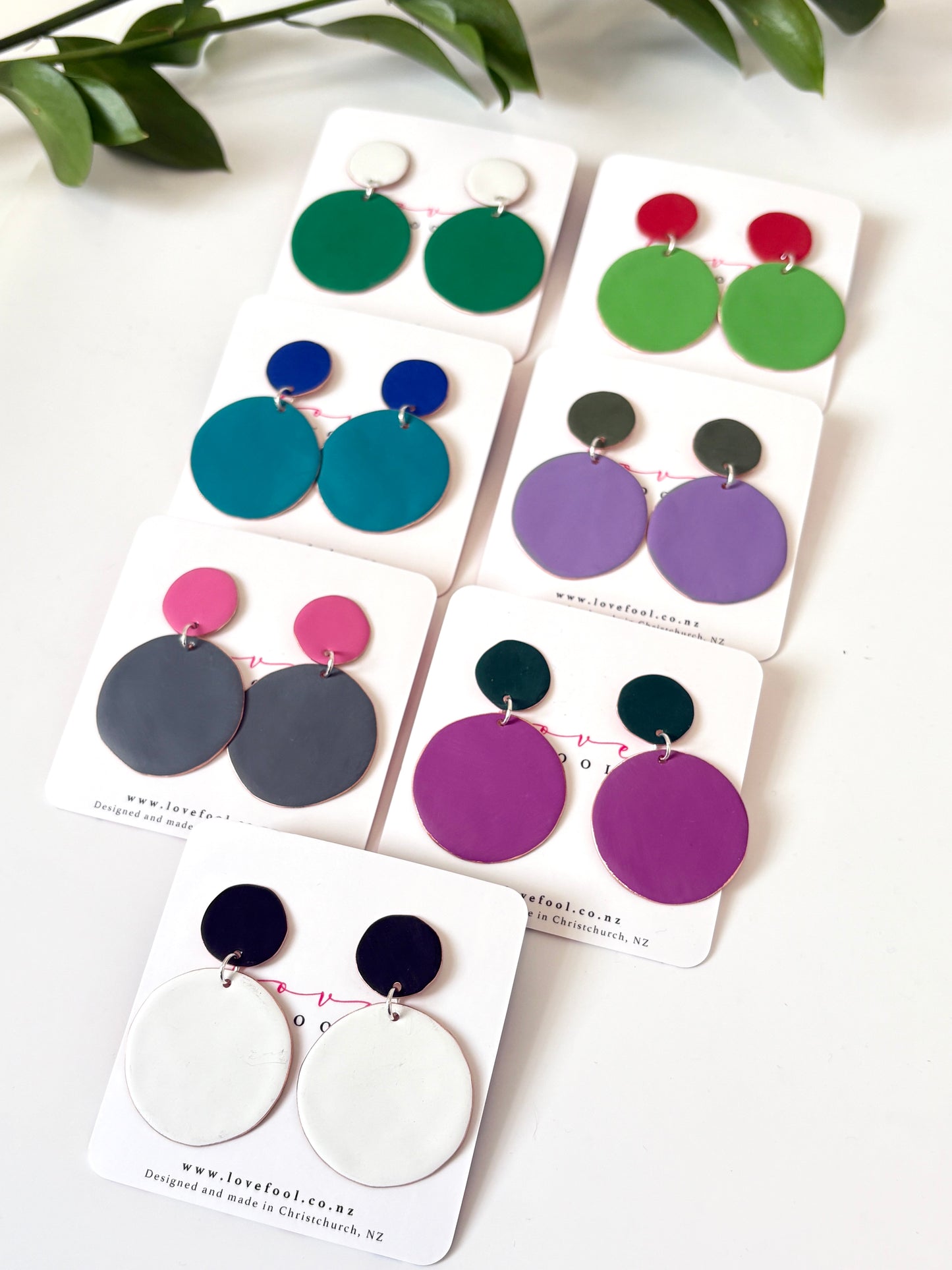 Polkadot Earrings - Neon Pink, Dark Grey