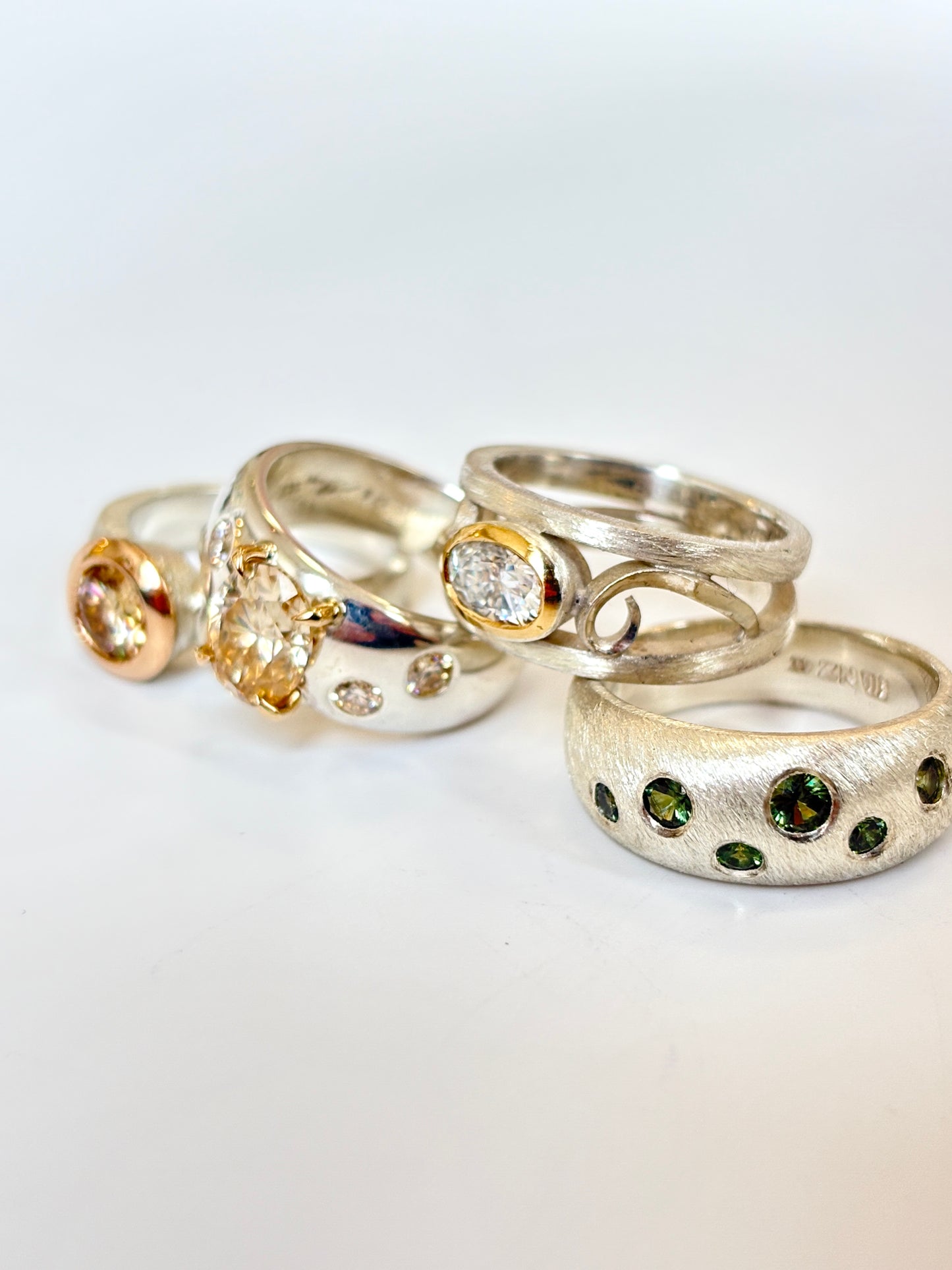 Moissanite 1.0ct in Textured Silver & Rose Gold Band (CI-582)