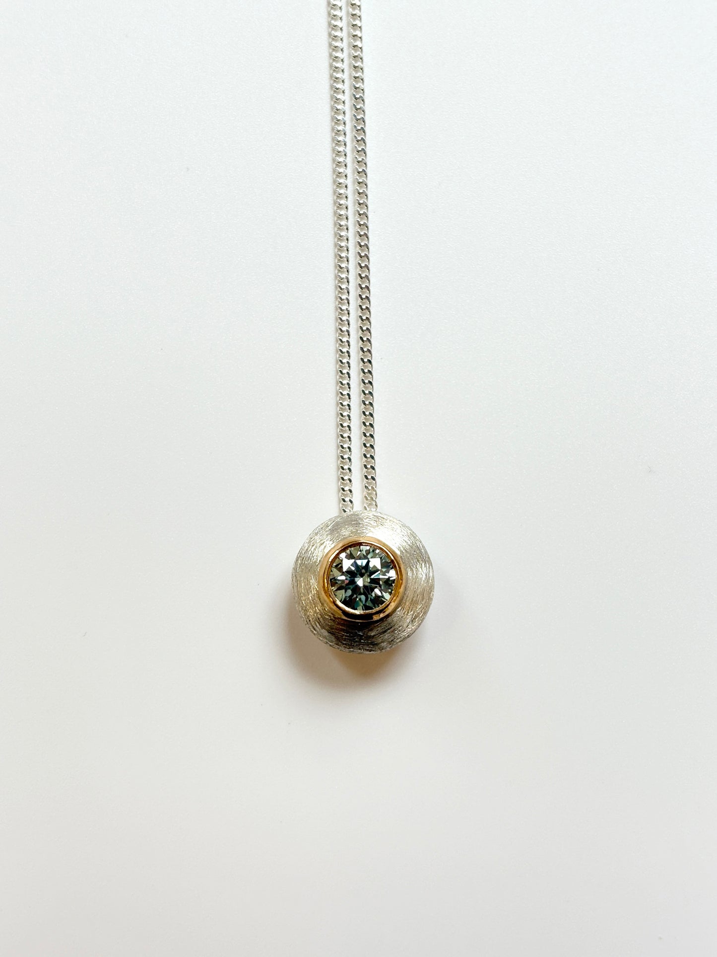 Blue Moissainte Necklace in Brushed Silver