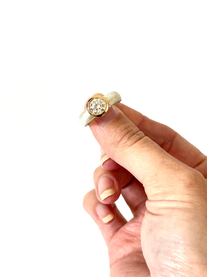 Moissanite in Rose Gold & Textured Sterling Silver Ring (CI-0115)