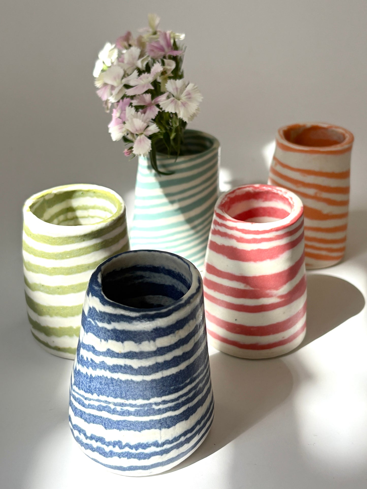 Ceramic Nerikomi Vase - Tiny - Dark Blue Stripe
