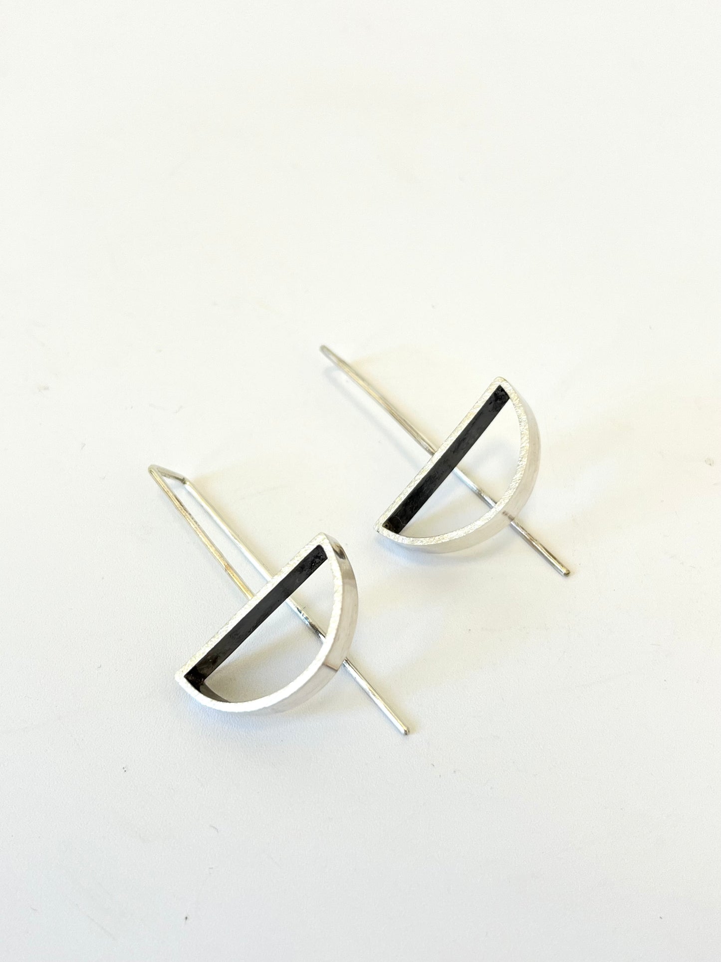 Silver & Black Crescent Earrings