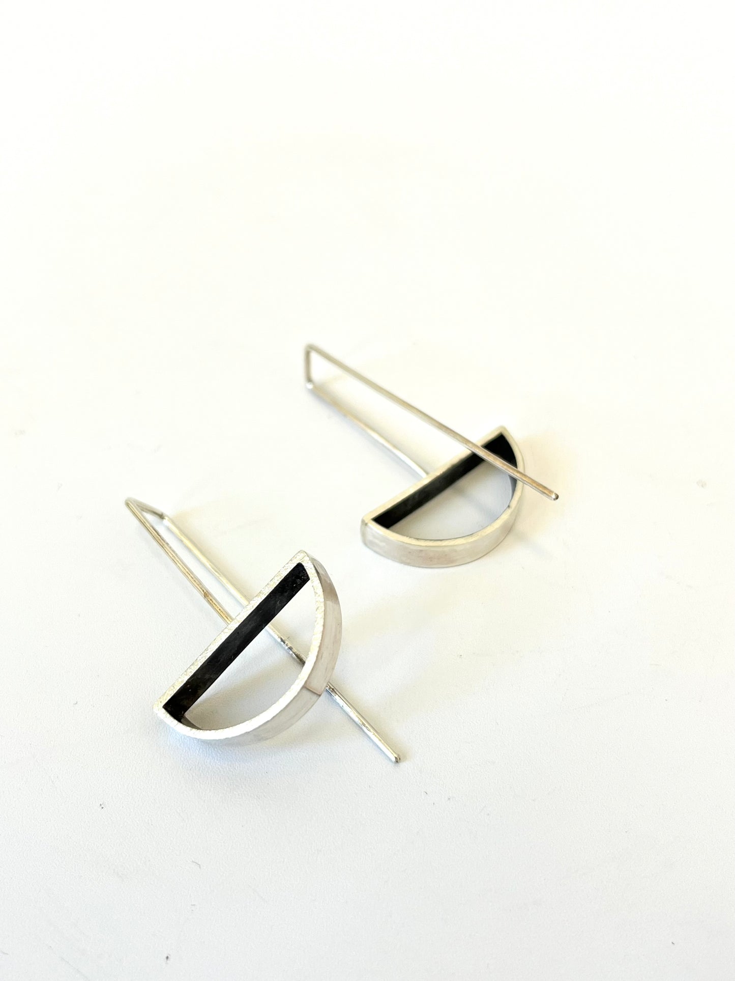 Silver & Black Crescent Earrings