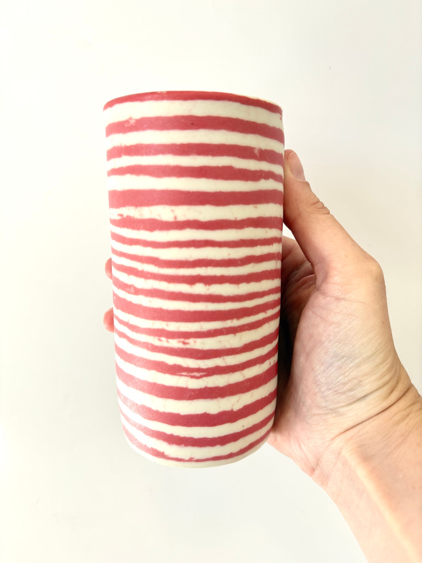Ceramic Nerikomi Skinny Vase - Large - Red Stripe