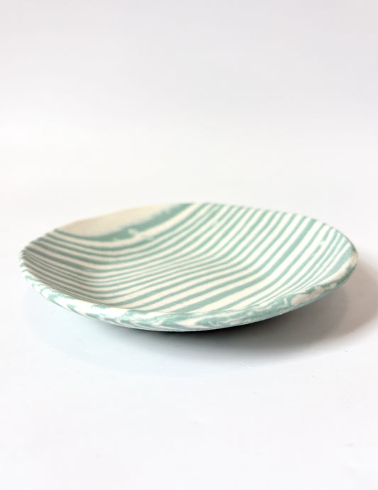 Ceramic Nerikomi Flat Dish - Turquoise Stripe