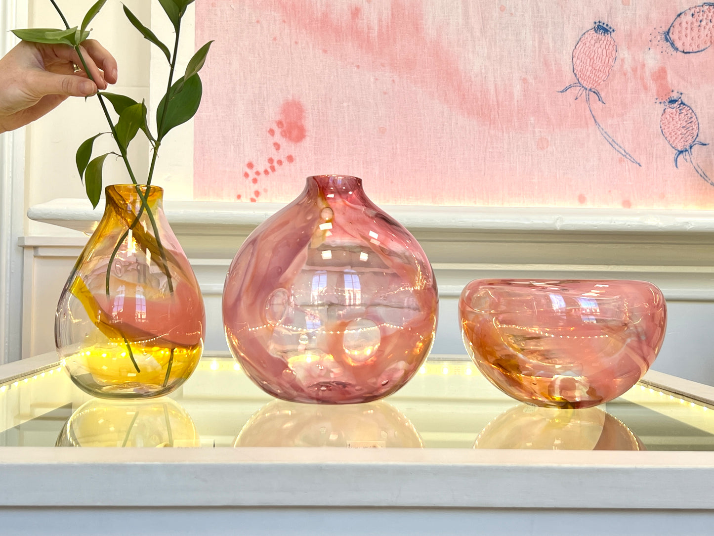 Handblown Glass Sphere Vase - Pink Marble #2