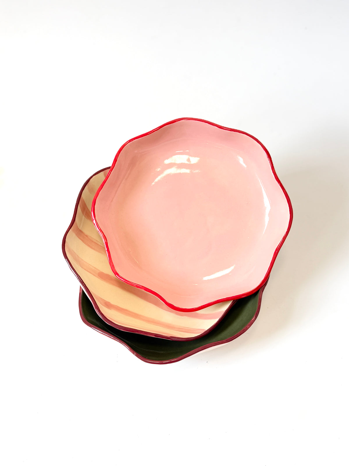 Pink and Burgundy Ceramic "Ruffle" Bowl by Formantics