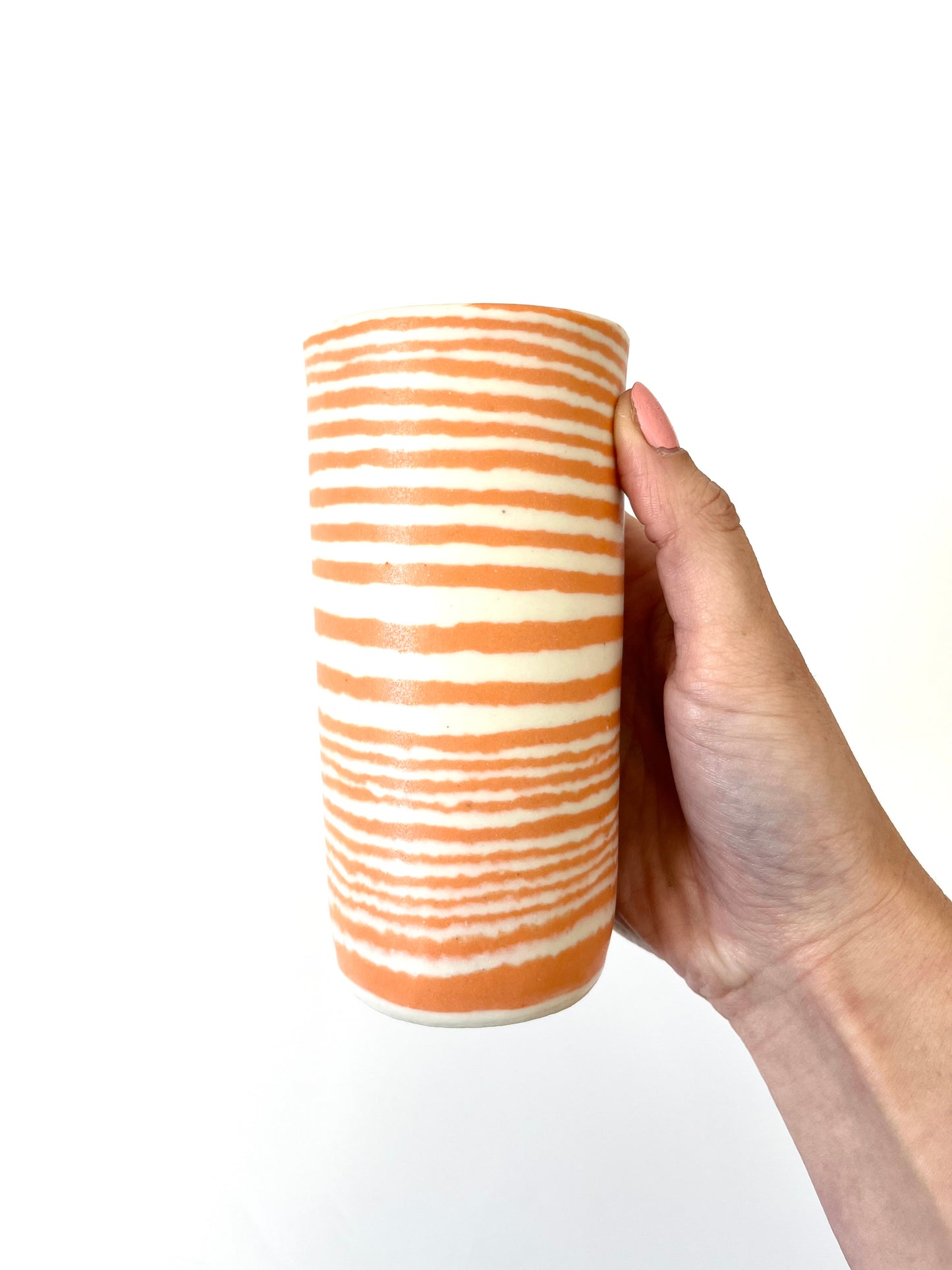 Ceramic Nerikomi Skinny Vase - Tall - Orange Stripe