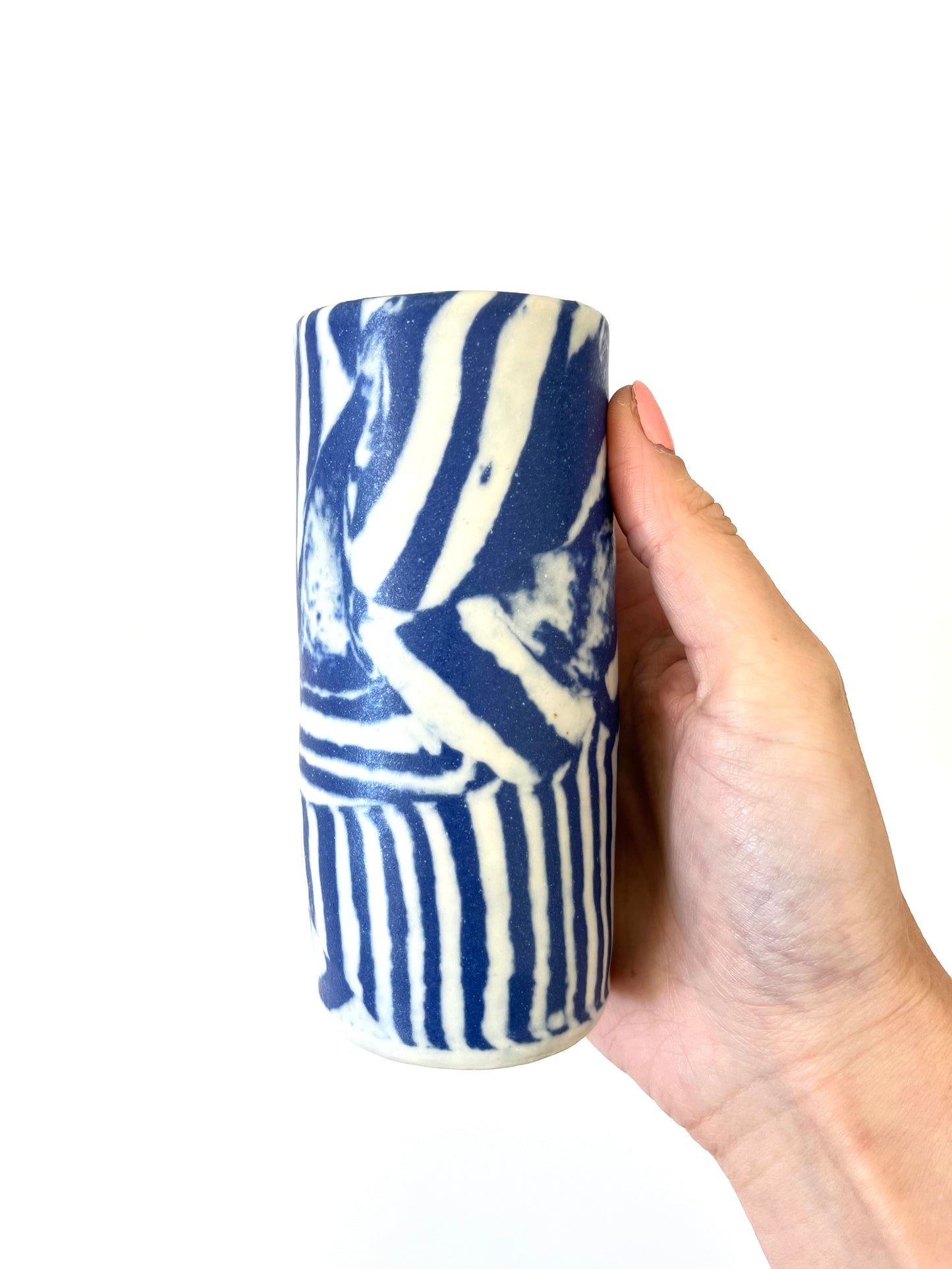 Ceramic Nerikomi Skinny Vase - Tiny - Dark Blue Mixed
