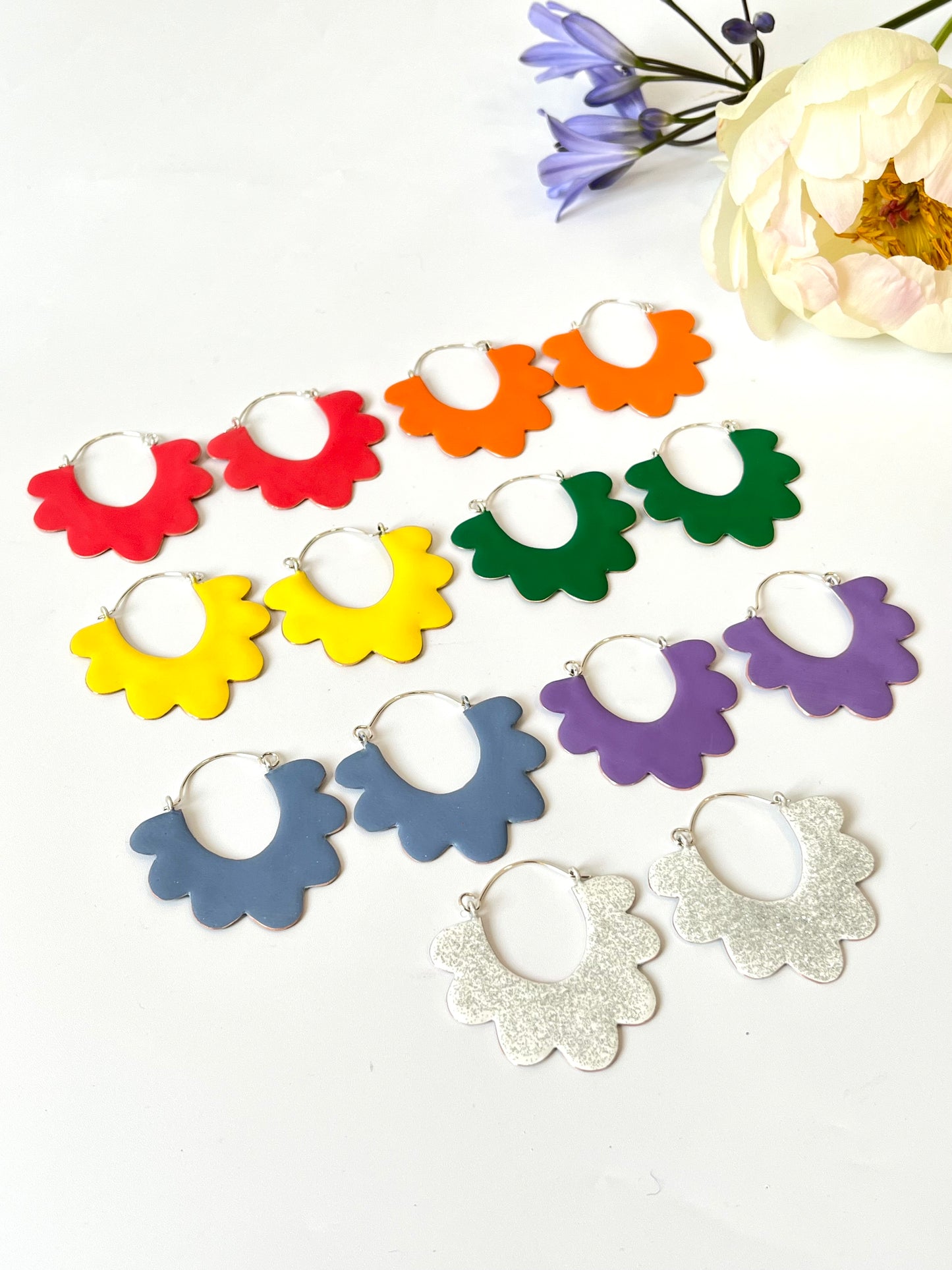 Ruffle Hoop Earrings - Strawberry Red