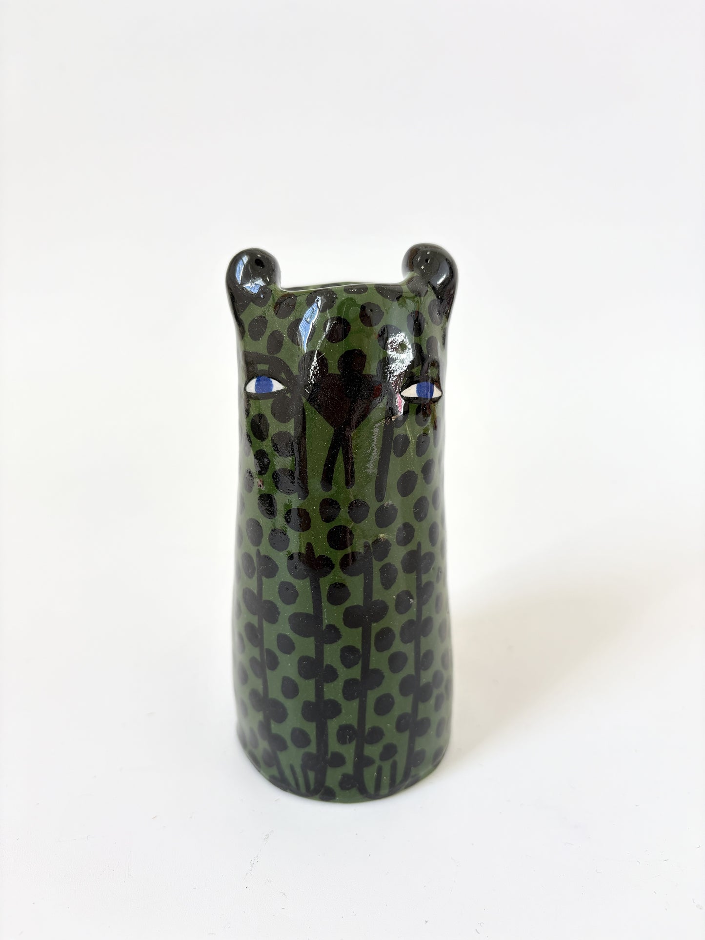 Miniature Ceramic Cheetah Vase by Studio Soph - Dark Green