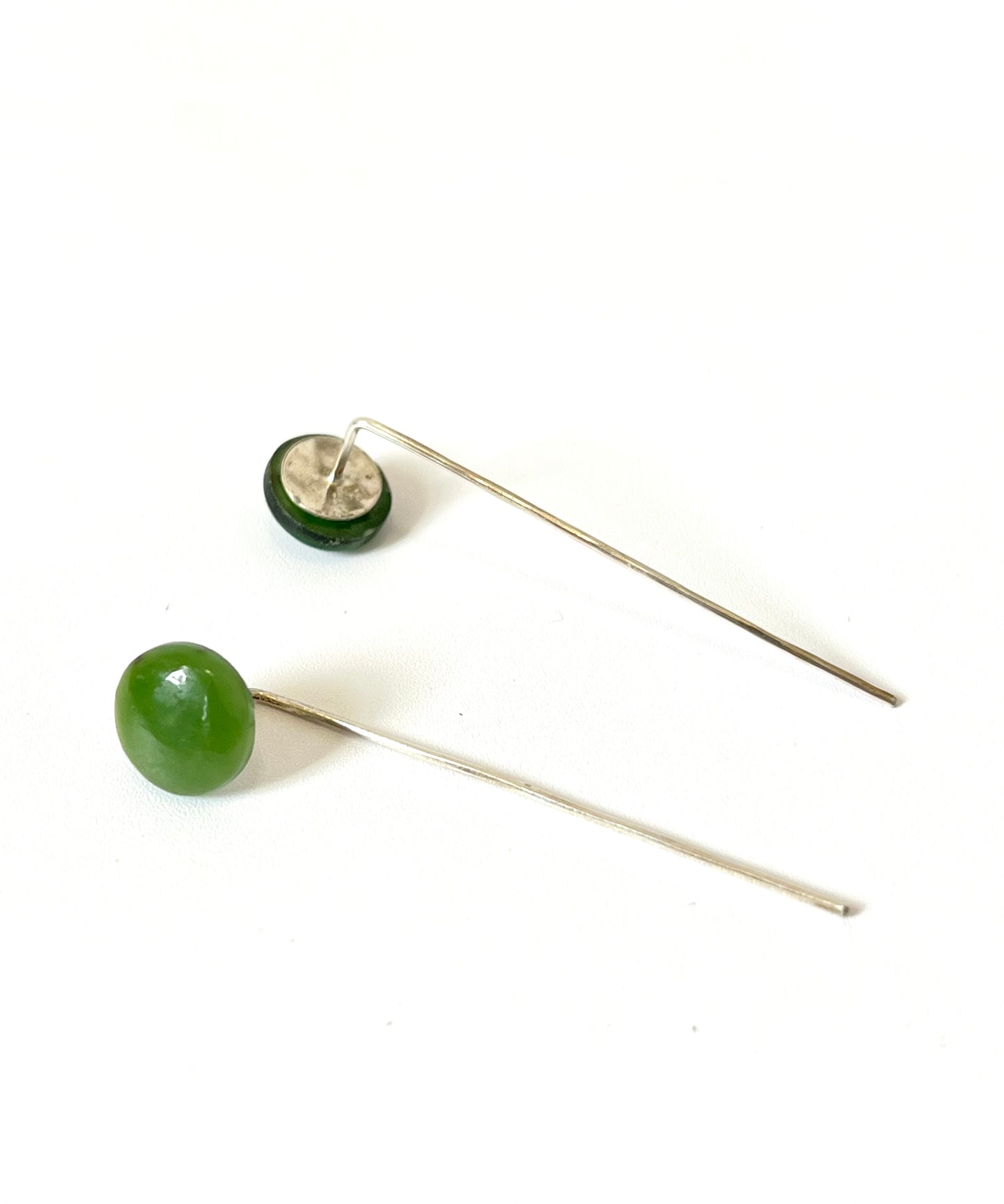 Small Round Jade Disc Studs on Silver Wire (EA-R05)