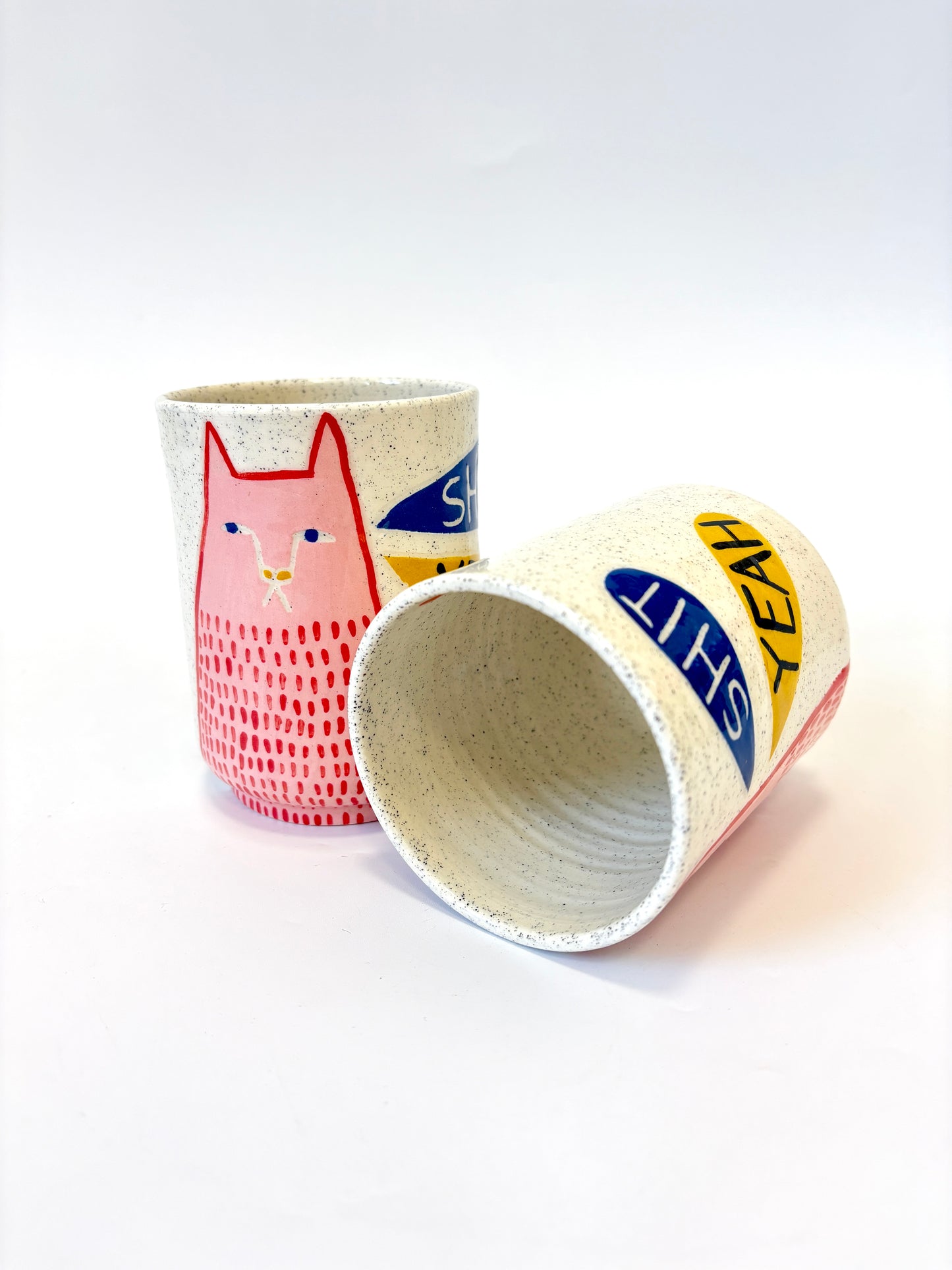 Ceramic Cup by Studio Soph - "SHIT YEAH" with Pink/Red Cat