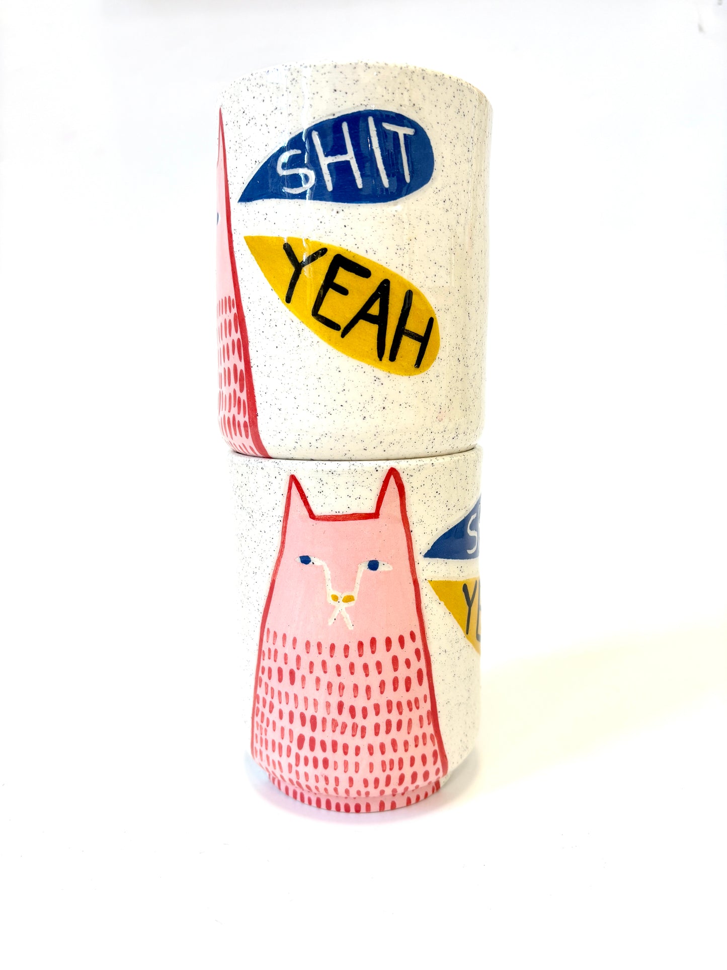 Ceramic Cup by Studio Soph - "SHIT YEAH" with Pink/Red Cat