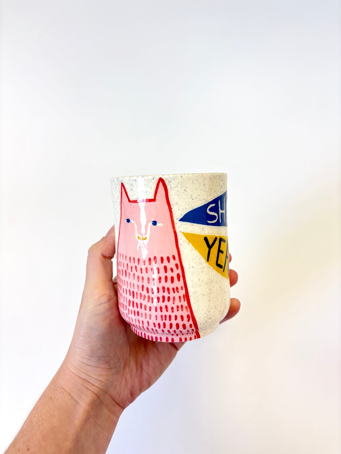 Ceramic Cup by Studio Soph - "SHIT YEAH" with Pink/Red Cat