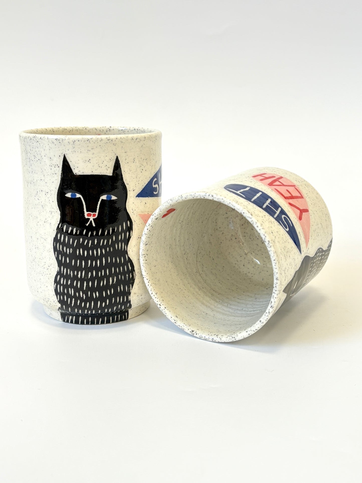 Ceramic Cup by Studio Soph - "SHIT YEAH" with Black Dash Cat