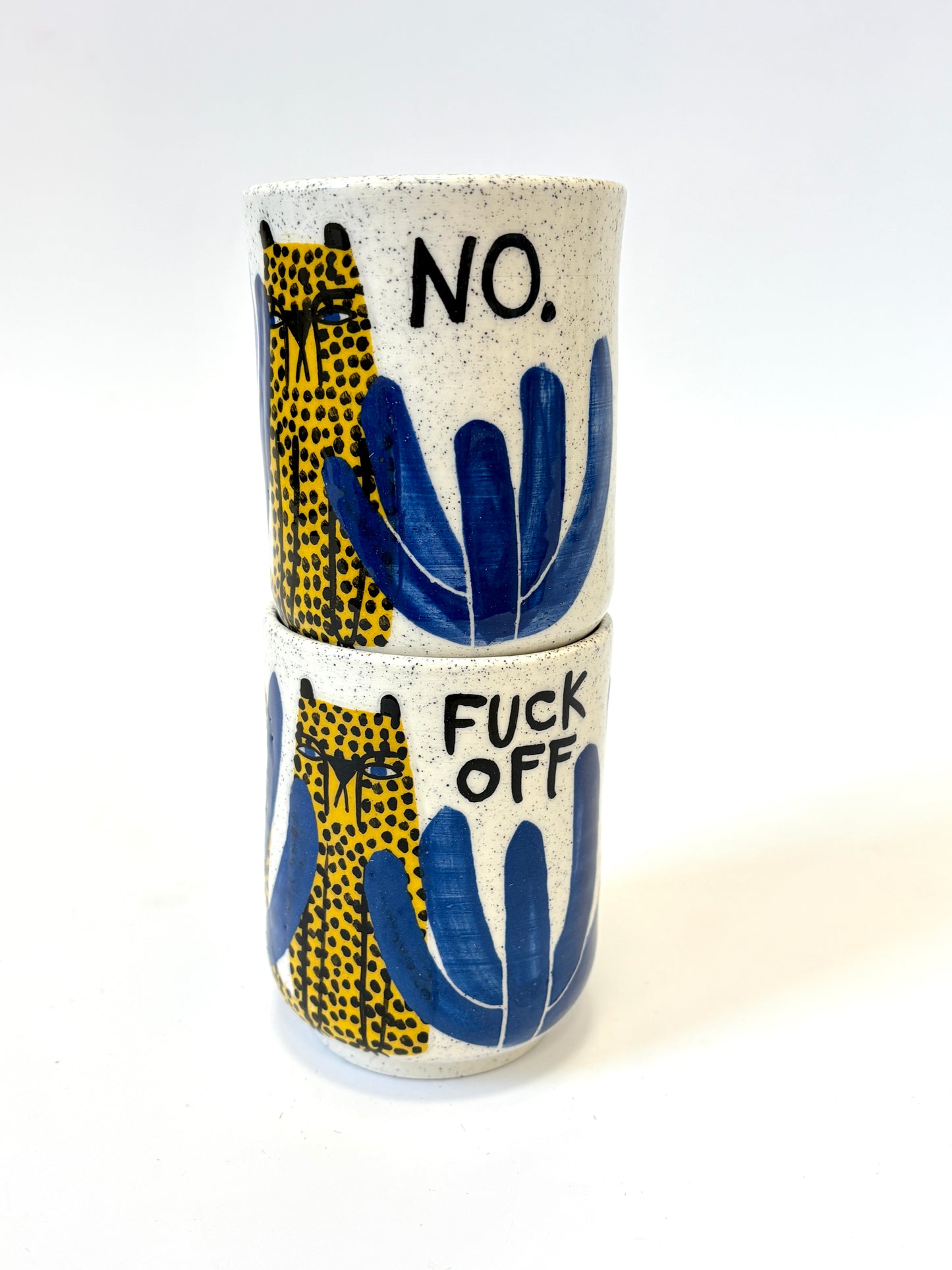Ceramic Cup by Studio Soph - "NO." Yellow Cheetah