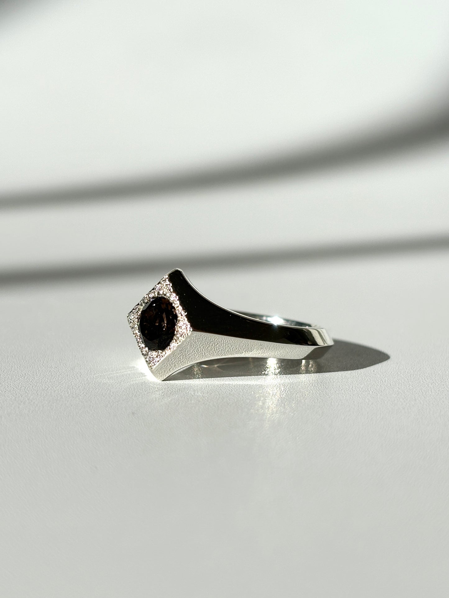 Cluster Arc Ring, Sterling Silver & Smoky Quartz: Size P 1/2