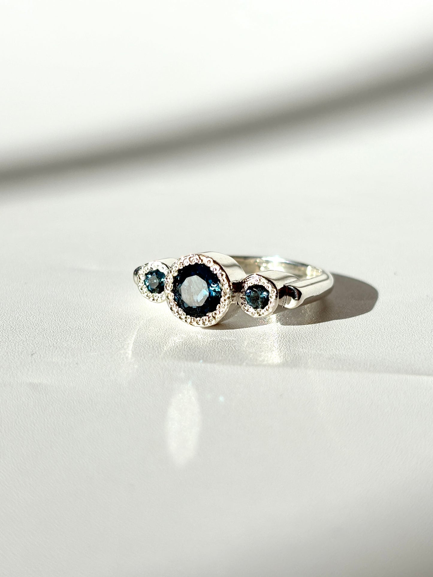 Flock Ring, Sterling Silver & London Blue Topaz: Size R