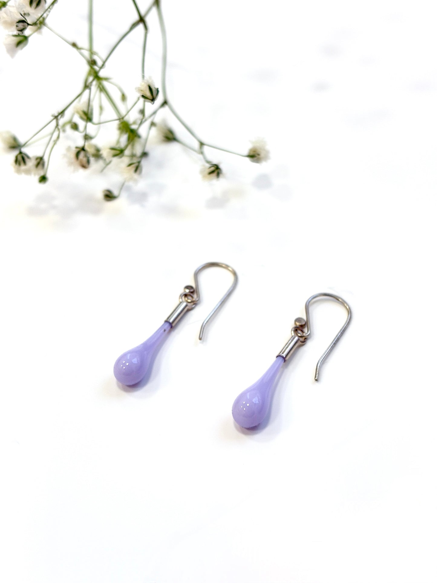 Glass Teardrop Earrings - Soft Lilac, Opaque