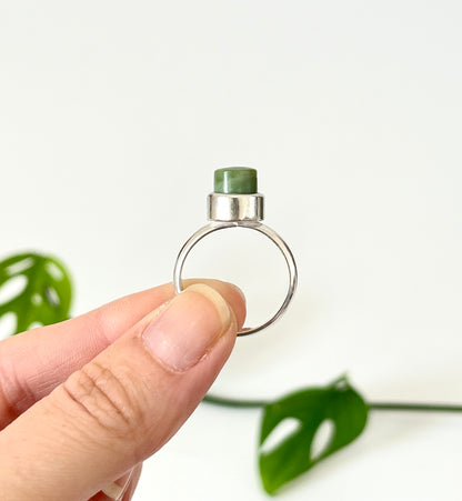 Jade & Sterling Silver Small Cylinder Ring - Lighter Stone (RI-CY1)
