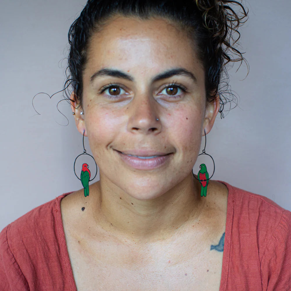 King Parrot Earrings in Black, Red & Green