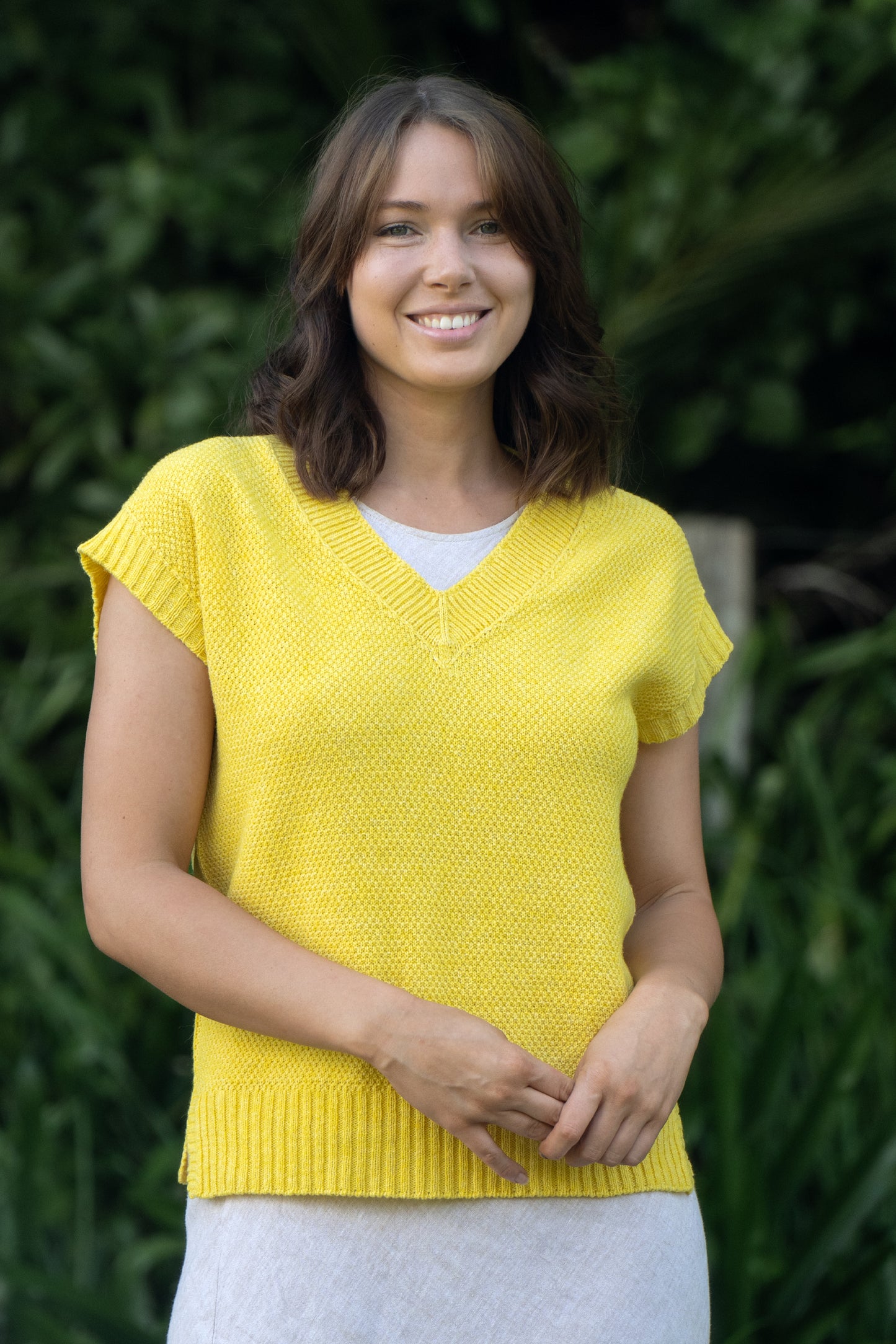 Evie Textured Merino/Cotton Vest - Buttercup Yellow