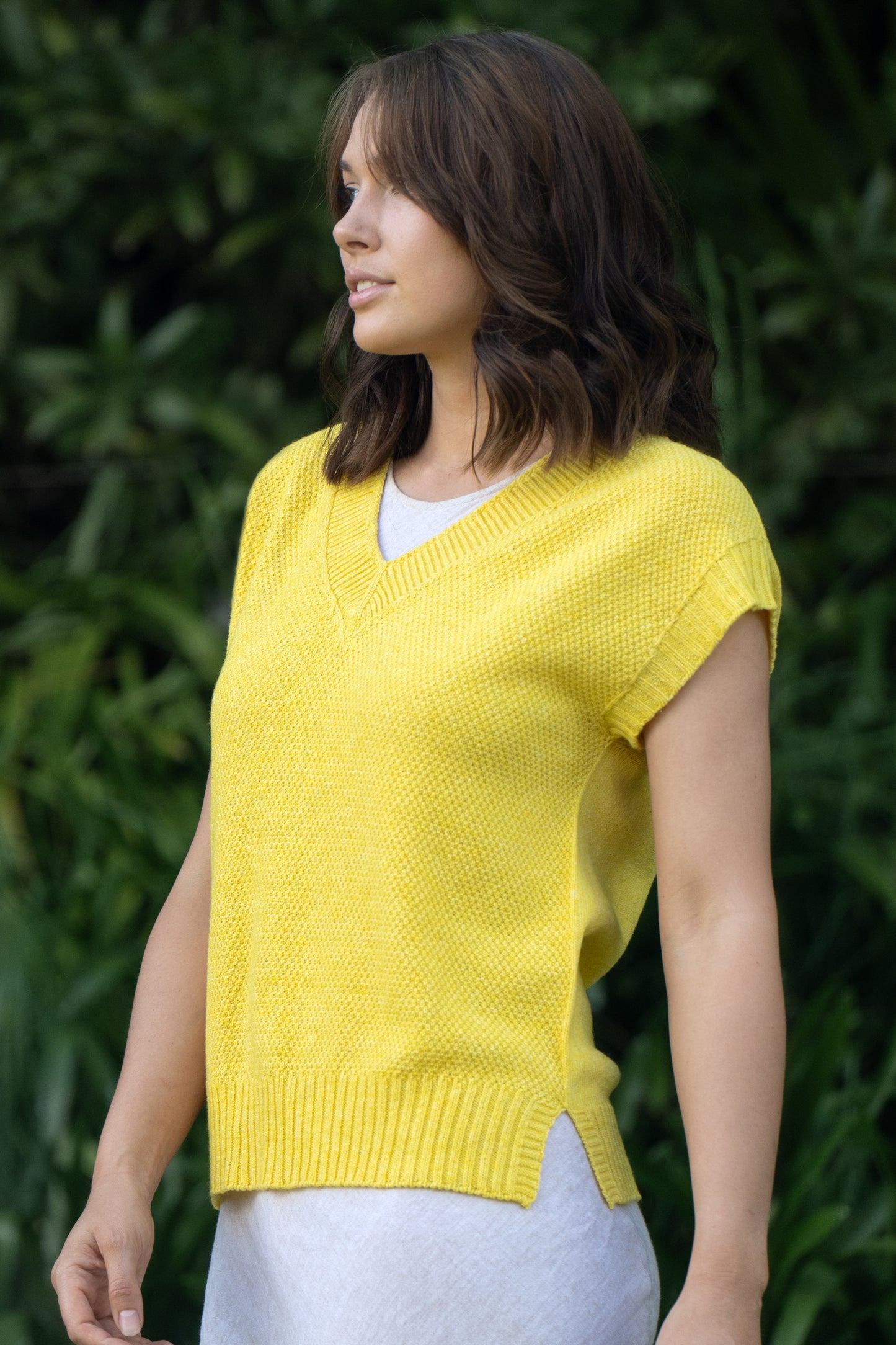 Evie Textured Merino/Cotton Vest - Buttercup Yellow