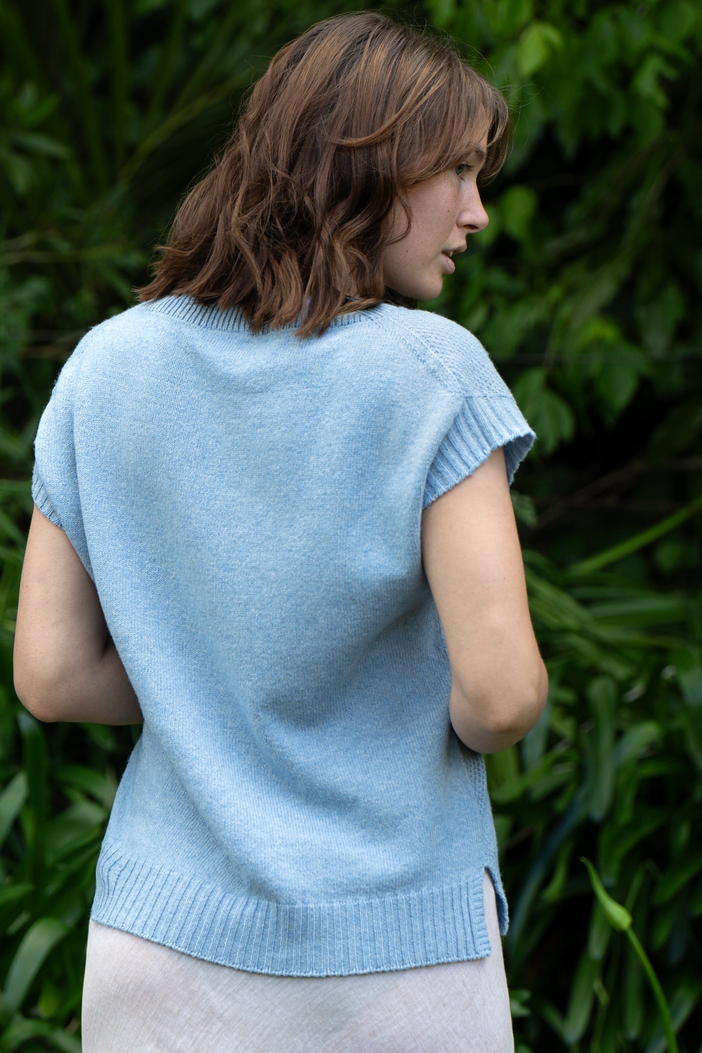 Evie Textured Merino/Cotton Vest - Sky