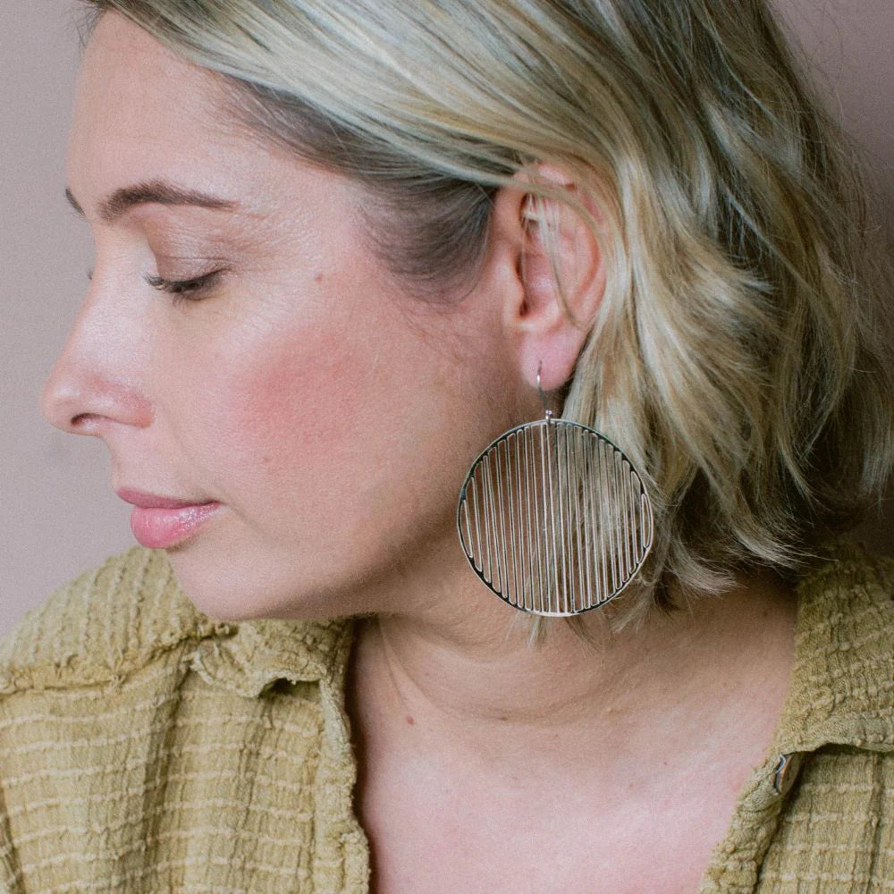 Line Disc Earrings in Silver
