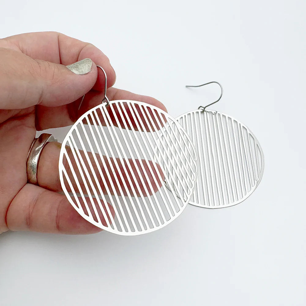 Line Disc Earrings in Silver