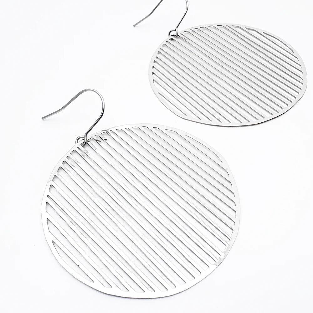 Line Disc Earrings in Silver