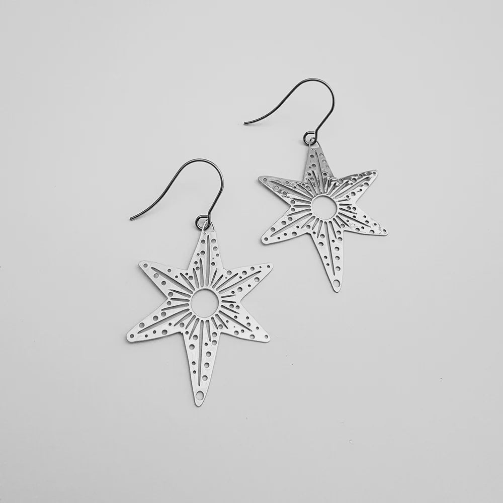 Midi Christmas Star Earrings in Silver