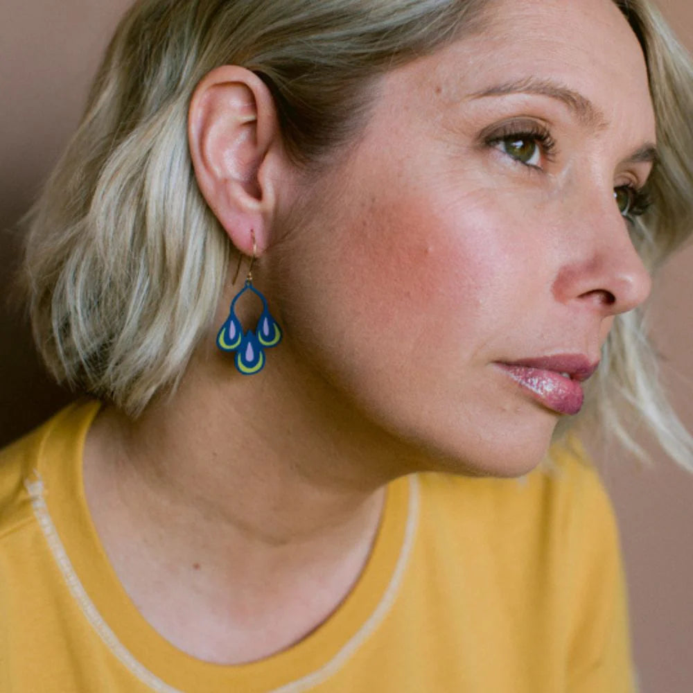 Midi Spring Shape Earrings #1 in Navy / Pink / Yellow