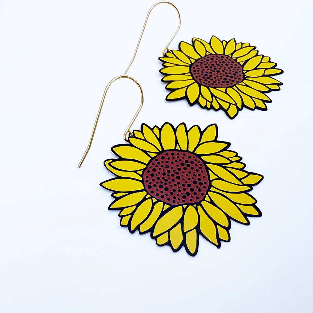 Midi Sunflower Earrings in Black / Brown / Yellow