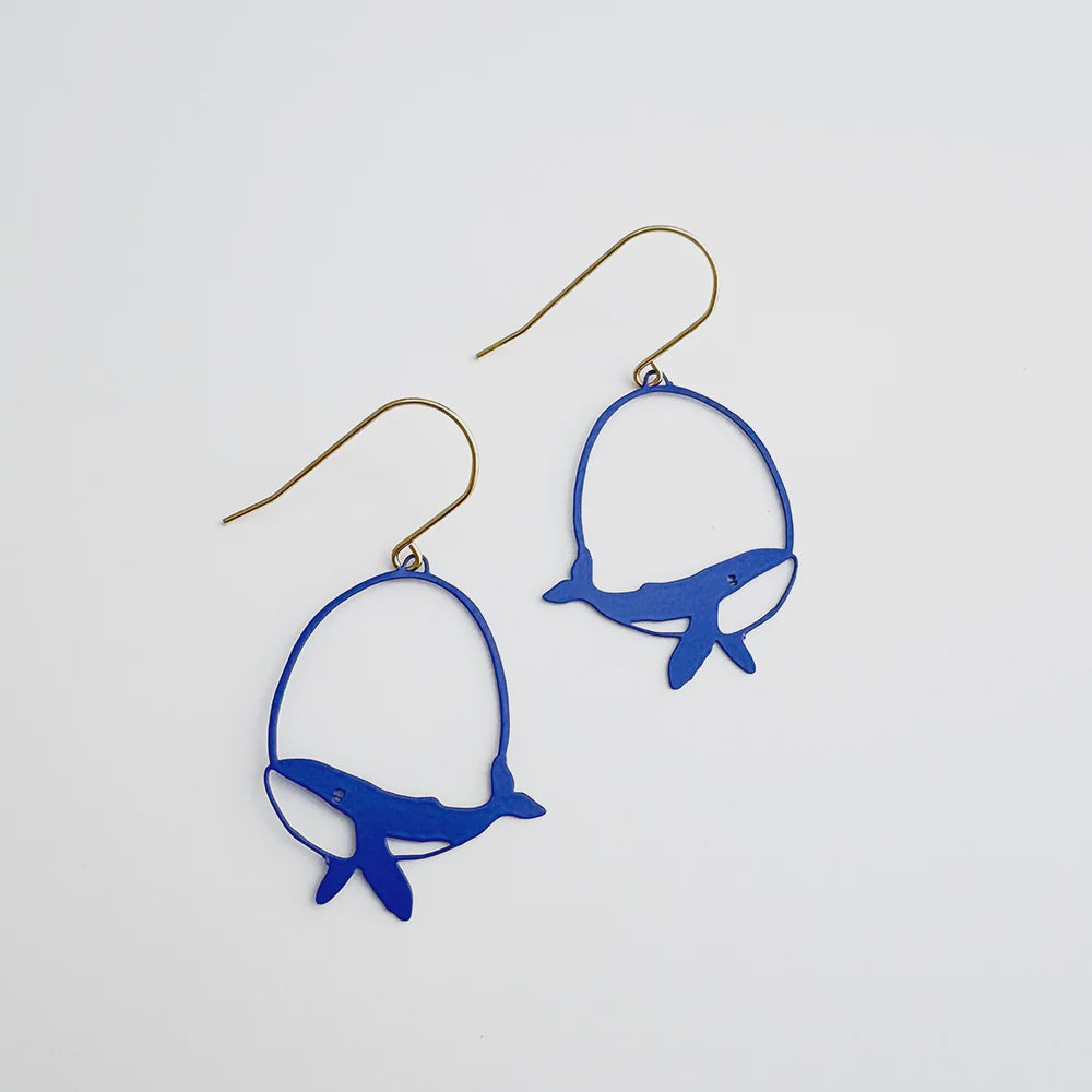 Mini Whale Earrings in Blue