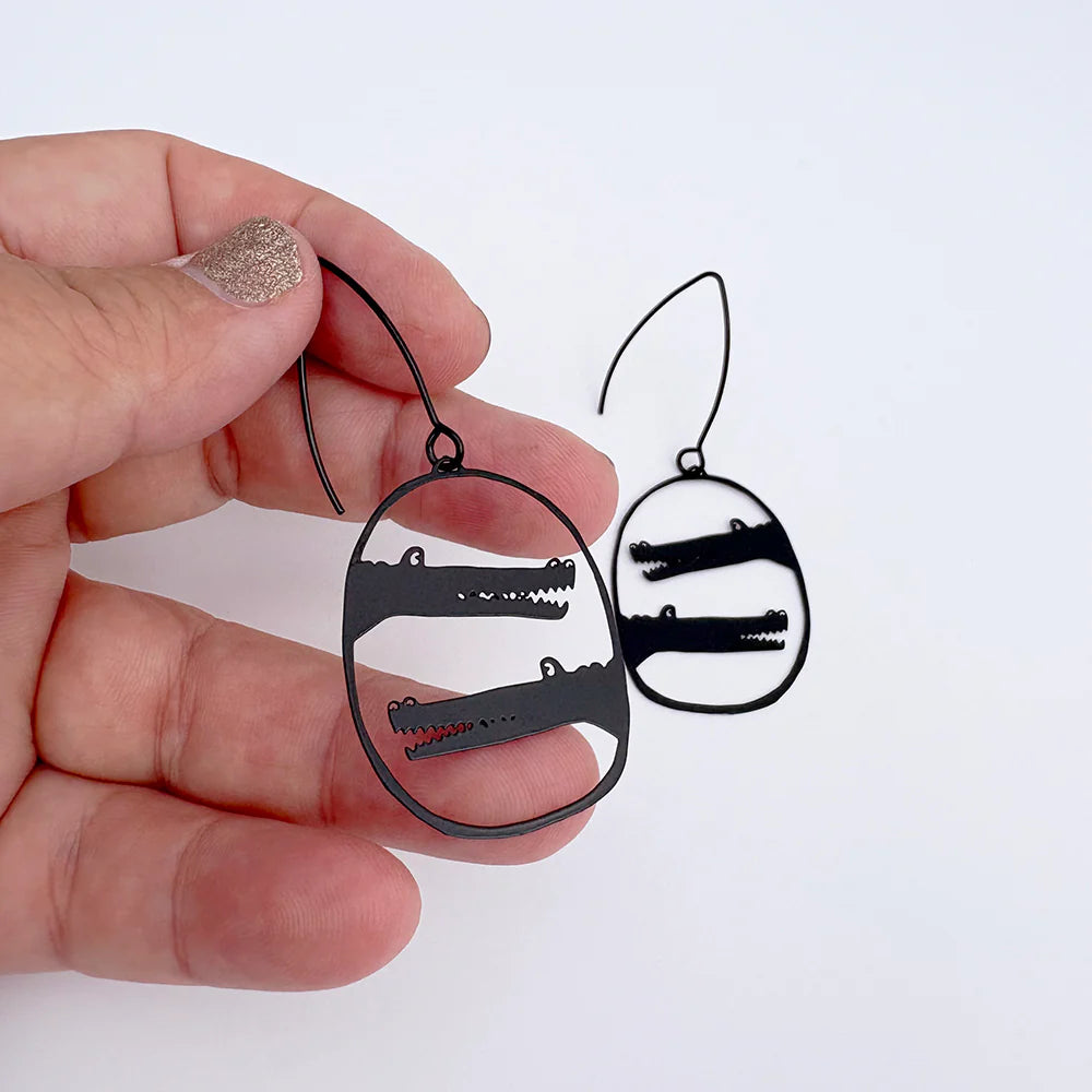 Mini Croc Earrings in Black