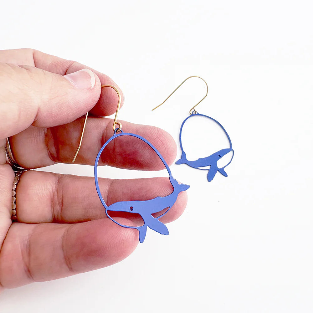 Mini Whale Earrings in Blue