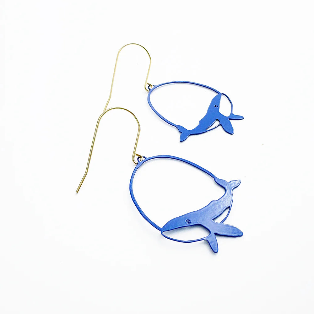 Mini Whale Earrings in Blue