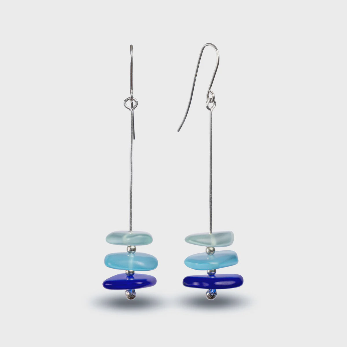 Pancake Stack Glass Earrings - Blue