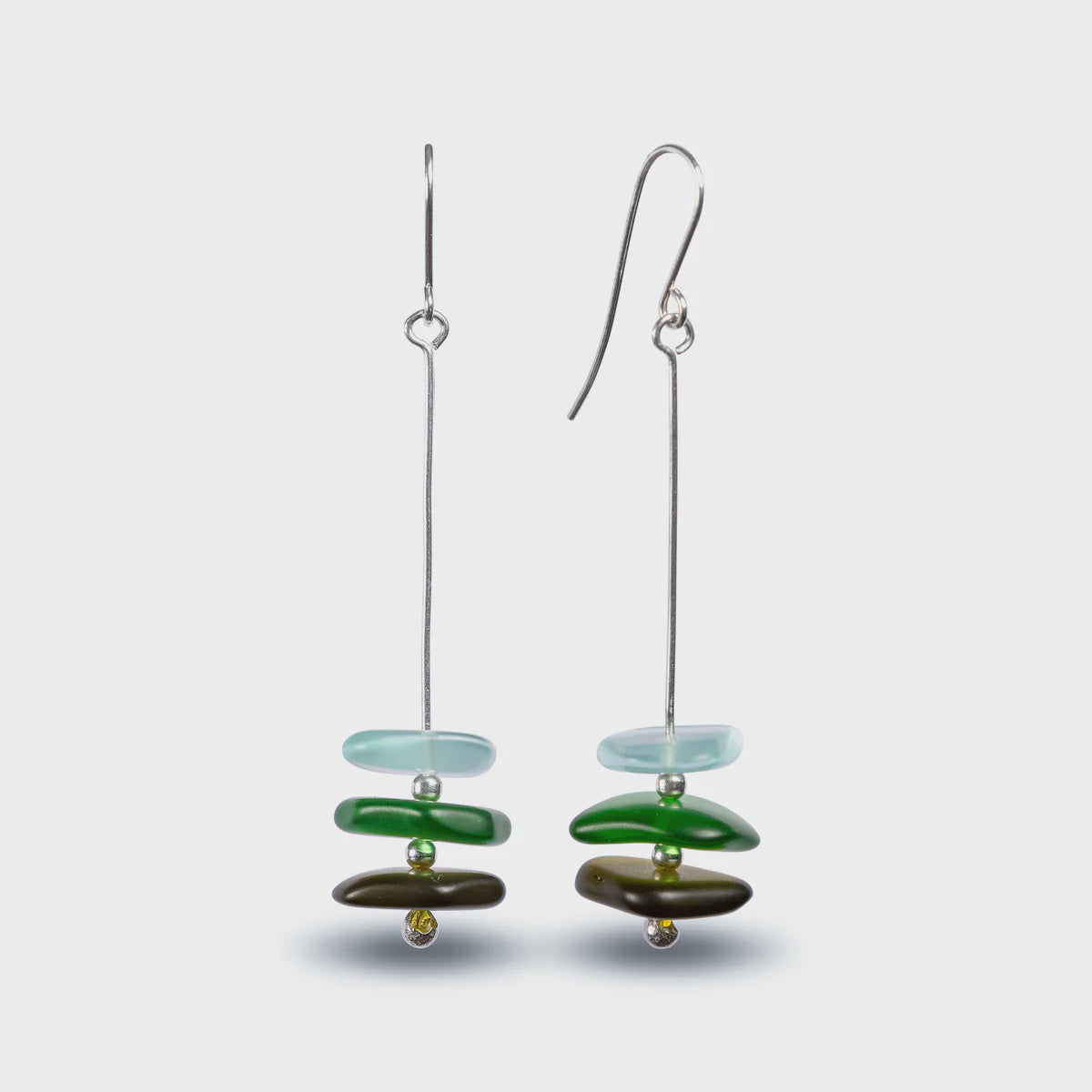 Pancake Stack Glass Earrings - Green