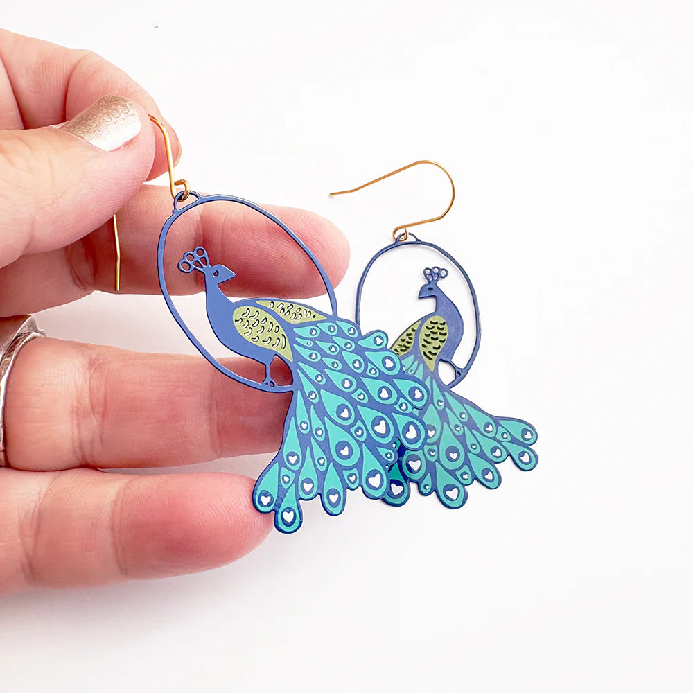 Peacock Earrings in Blue