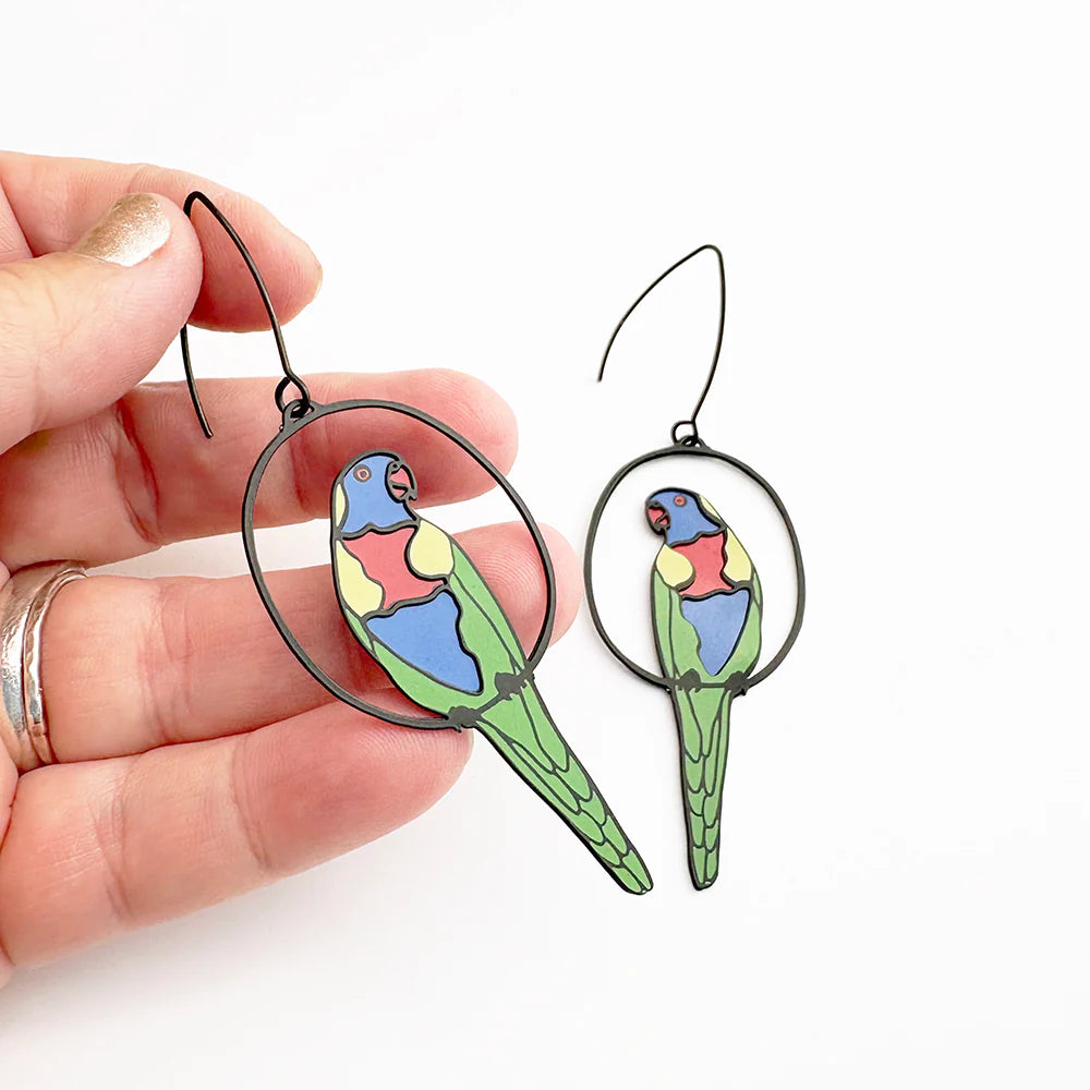 Rainbow Lorikeet earrings in Black/Rainbow