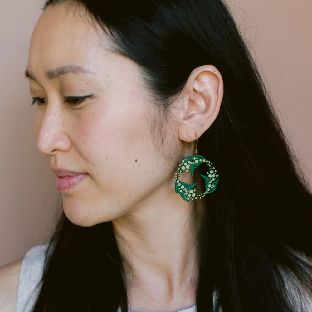 Wattle Wreath Earrings in Black, Green & Yellow