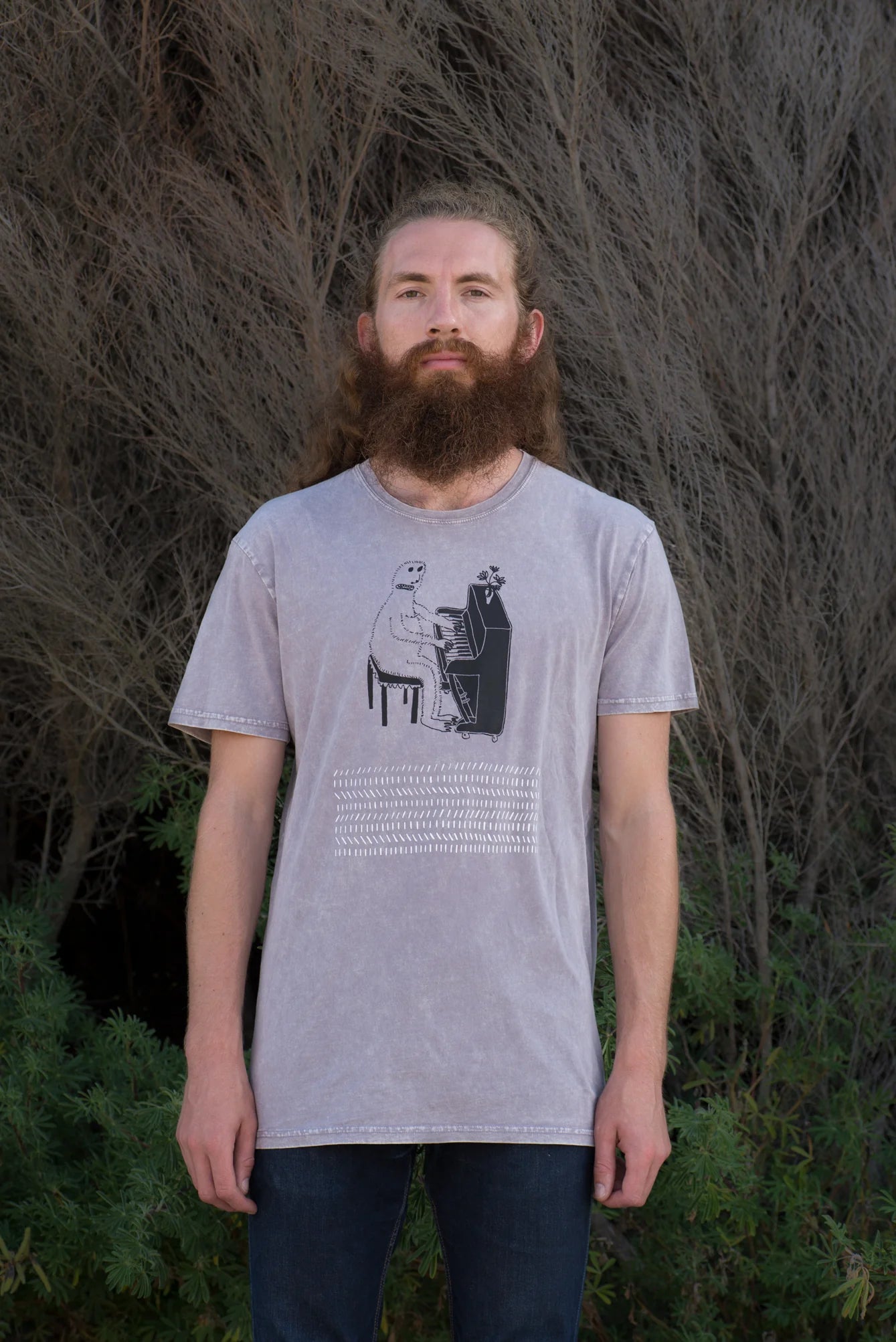 Illustrated Mens T-Shirt 'The Yeti's Dilemma' - Stonewash Orchid
